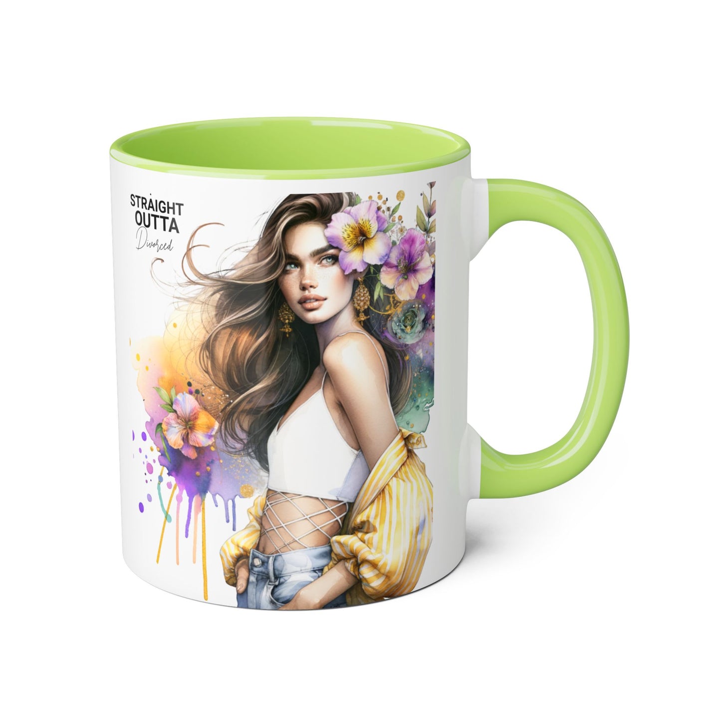 Straight Outta Divorced Humoristic Chic Floral Art Mug - Stylish Coffee Cup for Home or Office, Perfect Gift for Birthdays, Mother’s Day, or Coffee Lovers