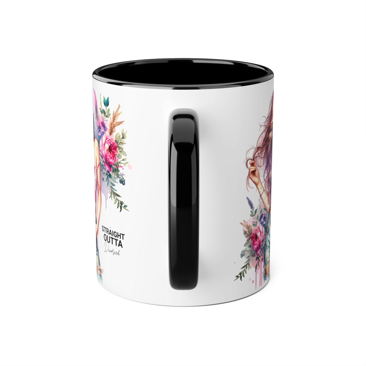 Straight Outta Divorced Humoristic Floral Accent Mug - Inspiring Gift for Friends, Unique Coffee Cup, Perfect for Birthdays, Home Decor, Coffee Lovers