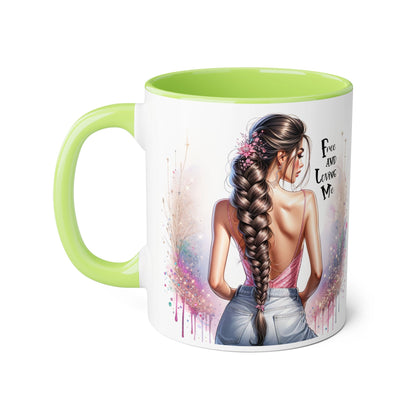 Empowerment Accent Mug, 11oz - Free And Loving Me Design, Inspirational Gift, Coffee Lovers, Self-Love, Artistic Home Decor, Feminine Vibe