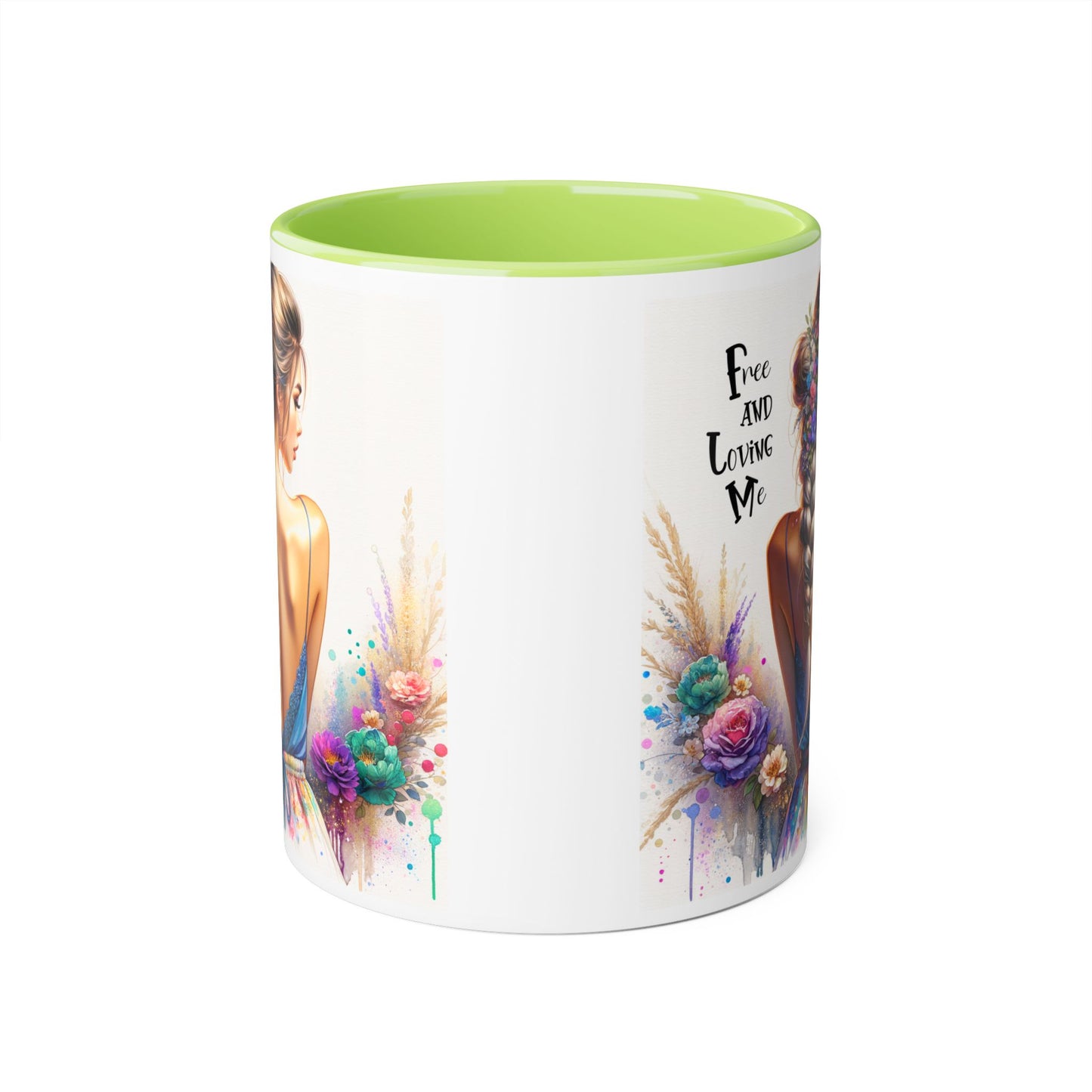 Free and Loving Me Floral Freedom Accent Mug - Inspirational Coffee Cup, Gift for Her, Artist Mug, Tea Lover's Cup, Home Decor