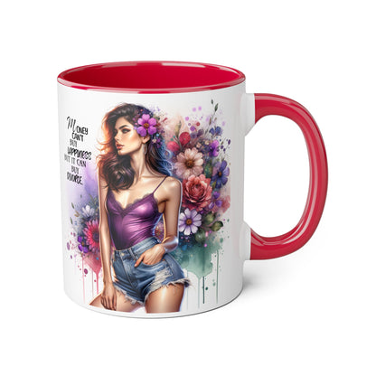 Money Can't Buy Happiness But It Can Buy Divorce Humoristic Floral Inspirational Accent Mug, Fun Coffee Cup for Mom, Unique Gift for Her, Coffee Lovers, Motivational Quotes Mug