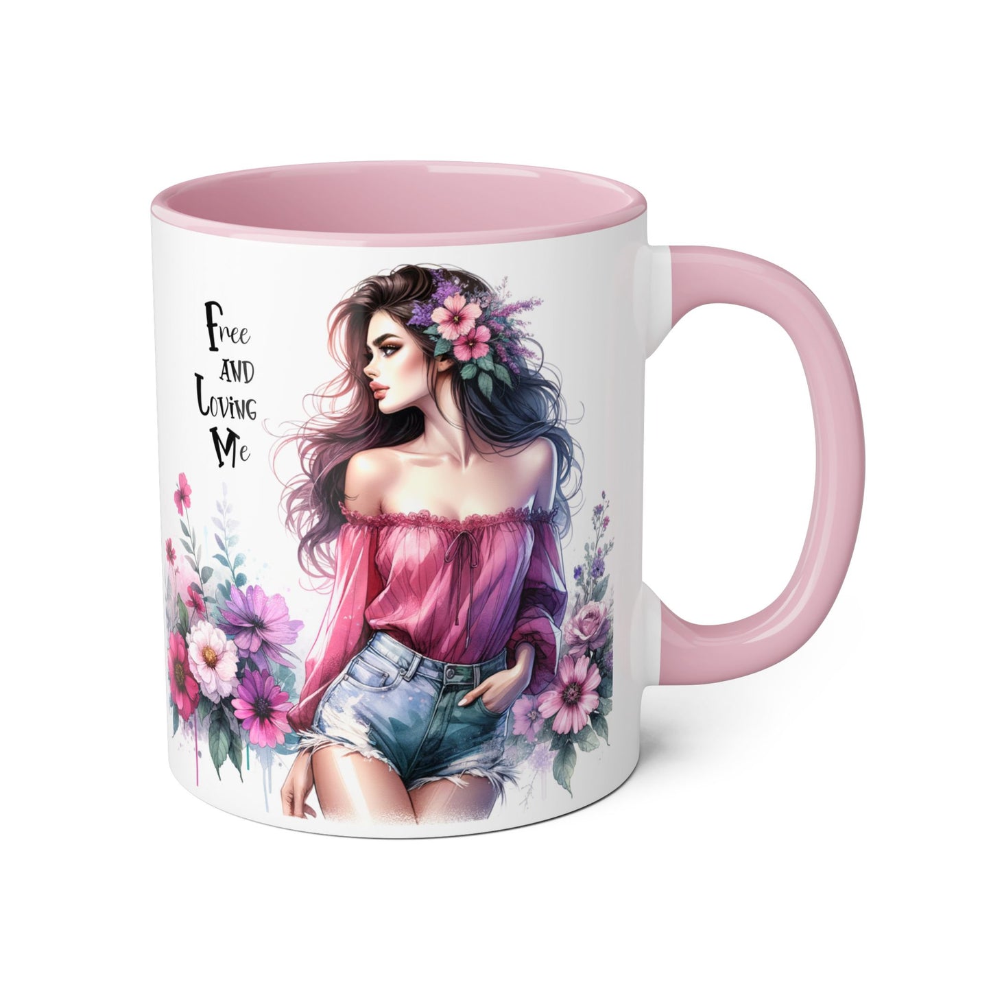 Floral Bohemian Accent Mug - Free and Loving Me Design, Coffee Cup Gift, Mother's Day Present, Home Decor, Art Drinkware