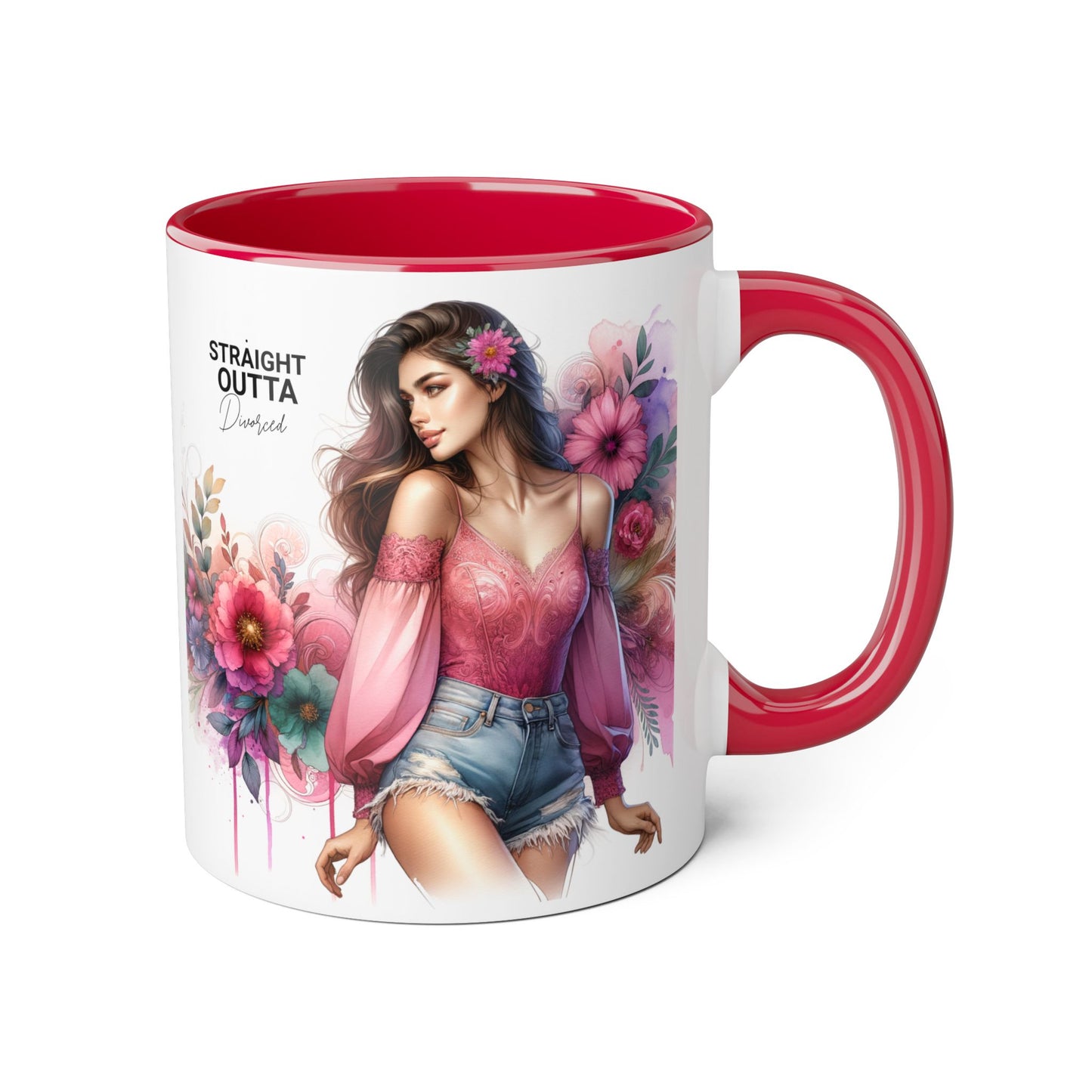 Straight Outta Divorced Humoristic Stylish Accent Mug, Floral Coffee Cup, Gifts for Her, Straight Outta, Unique Art Mug, Home Decor, Birthday Present