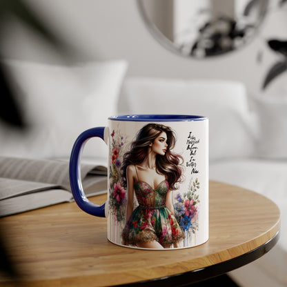 I Was Married Before But I'm Better Now Humoristic Inspirational Floral Accent Mug, Motivational Gift for Her, Home Decor Coffee Cup, Artful Tea Mug, Unique Present for Self-Care