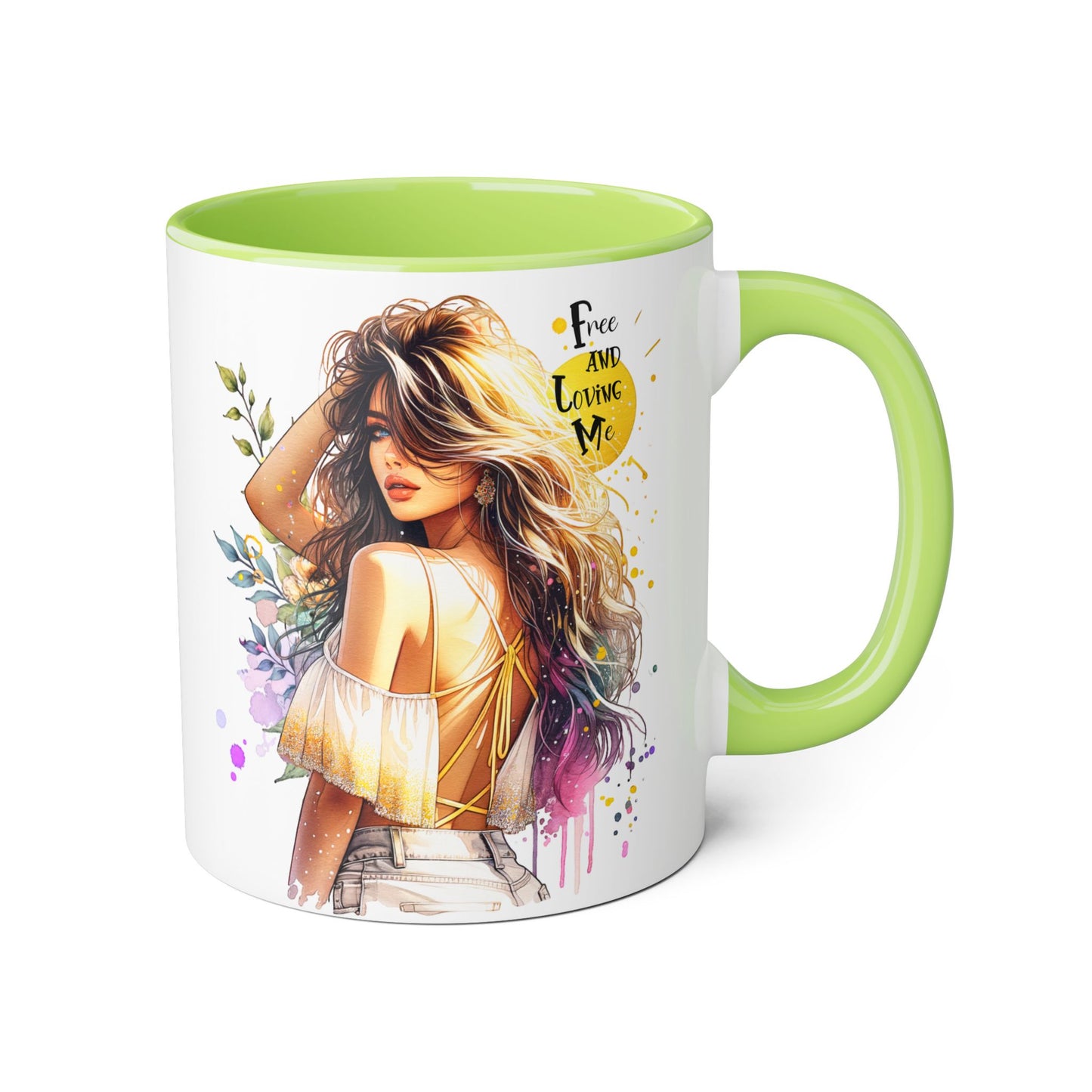 Free and Loving Me Boho Chic Accent Mug, Inspirational Coffee Cup, Free and Living Me, Gift for Her, Art Print Mug, Home Decor