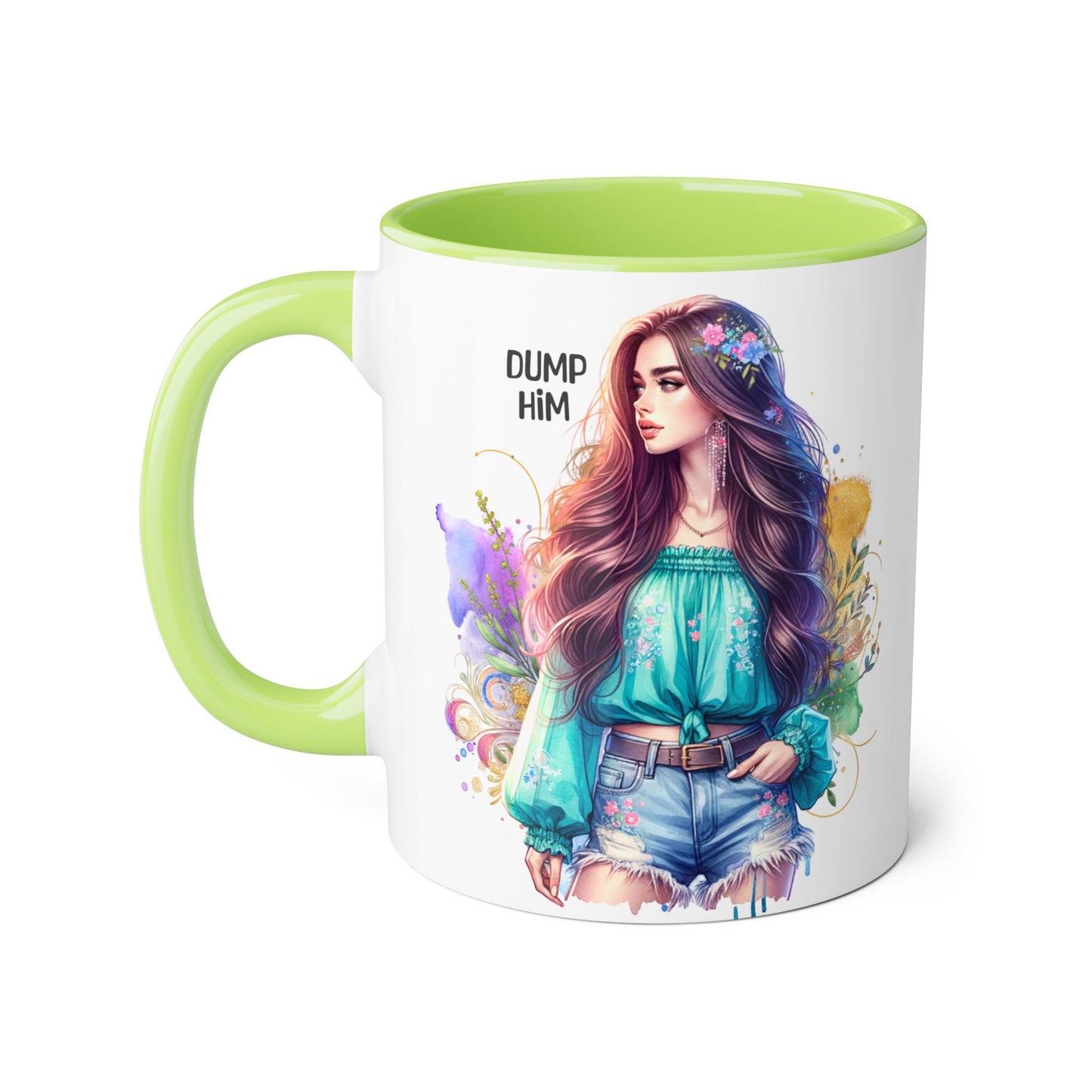 Colorful Dump Him Accent Mug, Inspirational Coffee Cup, Gift for Friends, Motivational Tea Mug, Fun Art Ceramic Cup