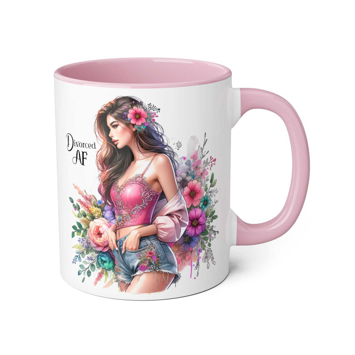 Divorced AF Accent Mug - Trendy Floral Coffee Cup, Perfect Gift for Empowered Women, Humor, Self-Care, Friendship