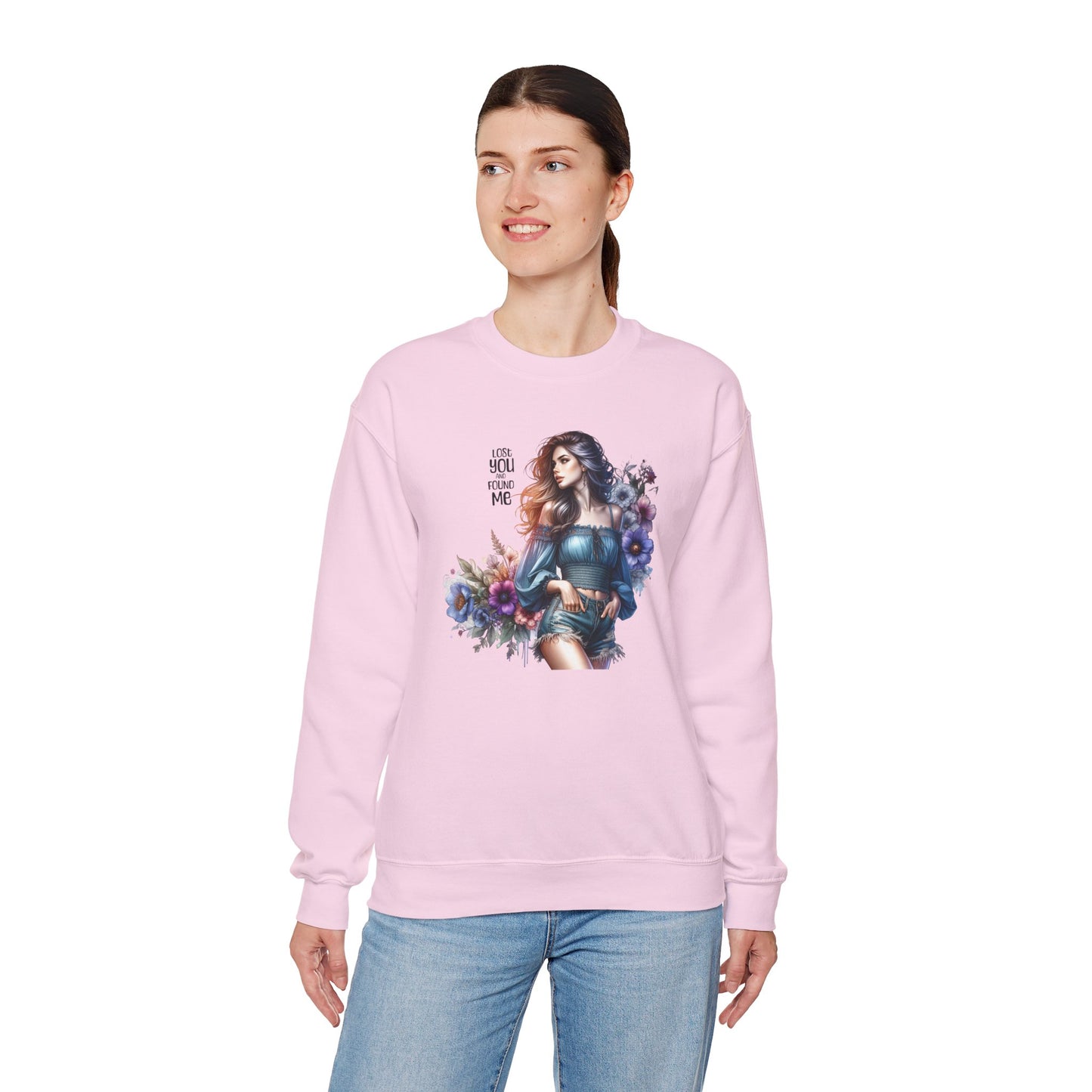 Lost You And Found Me Whimsical Floral Crewneck Sweatshirt | 'Until You Came to Me' Quote | Cozy Gift for Her, Floral Sweatshirt, Relaxed Style, Casual Wear