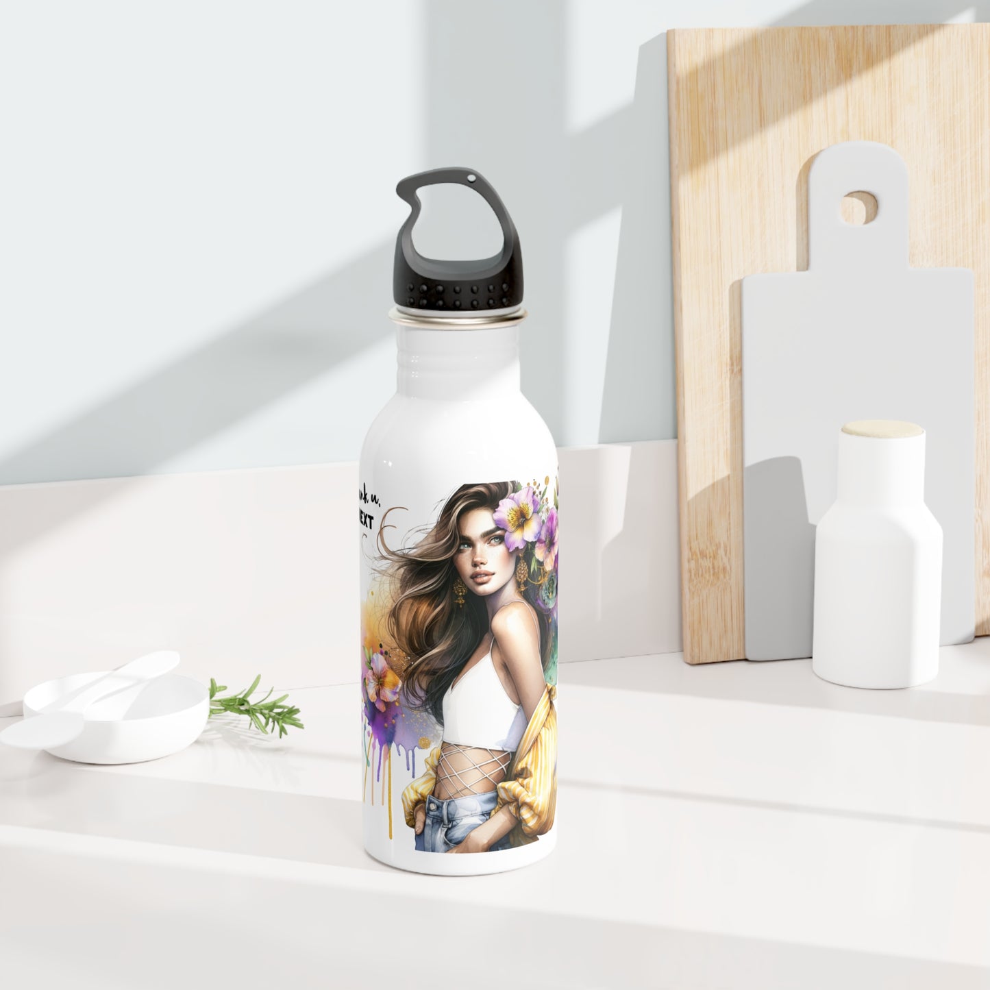 Thank U, Next Stainless Steel Water Bottle - Floral Design, Eco-Friendly Hydration, Gift for Her, Fitness Accessory, Travel Mug, Motivational [...]