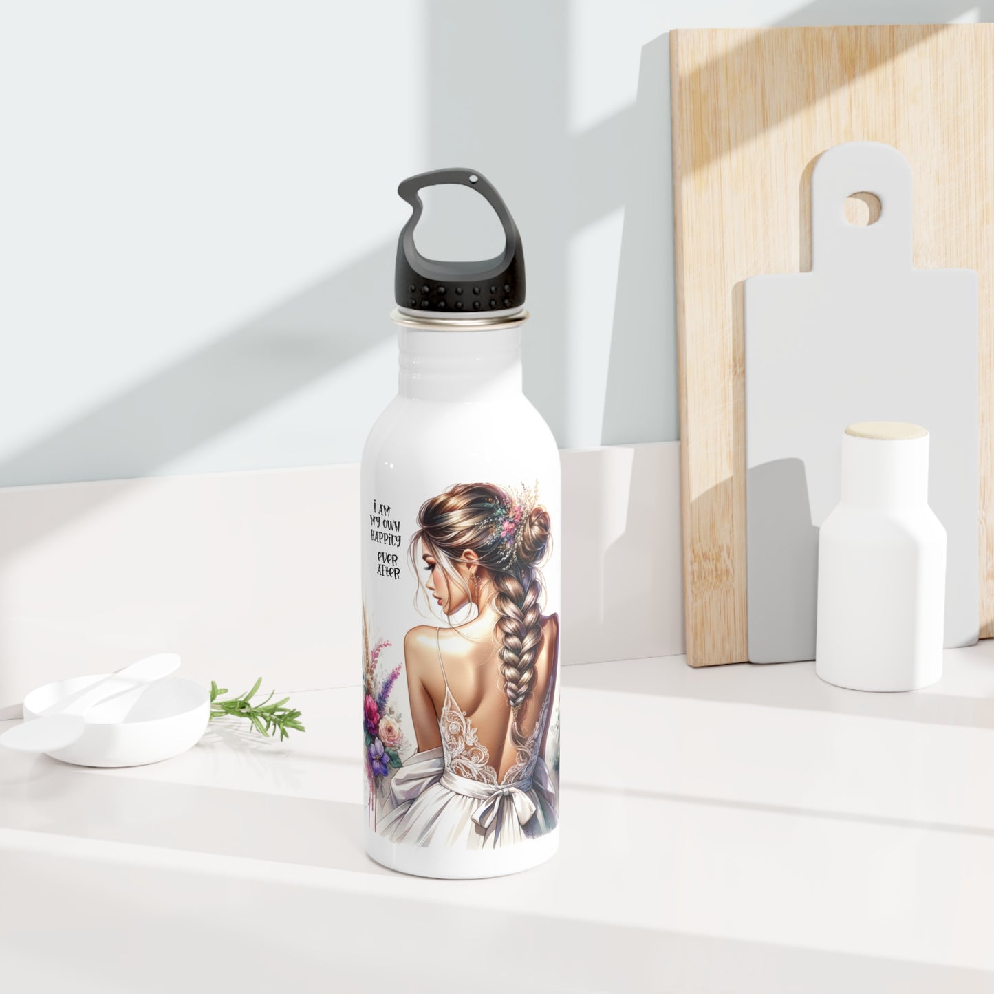 I Am My Own Happily Ever After Bridal Stainless Steel Water Bottle | Wedding Gift with Floral Design