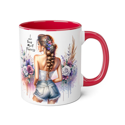 I Can Buy Myself Flowers Floral-Inspired Accent Mug, Boho Coffee Cup, Gift for Flower Lovers, Artful Drinkware for Special Occasions, Women's Inspirational Mug