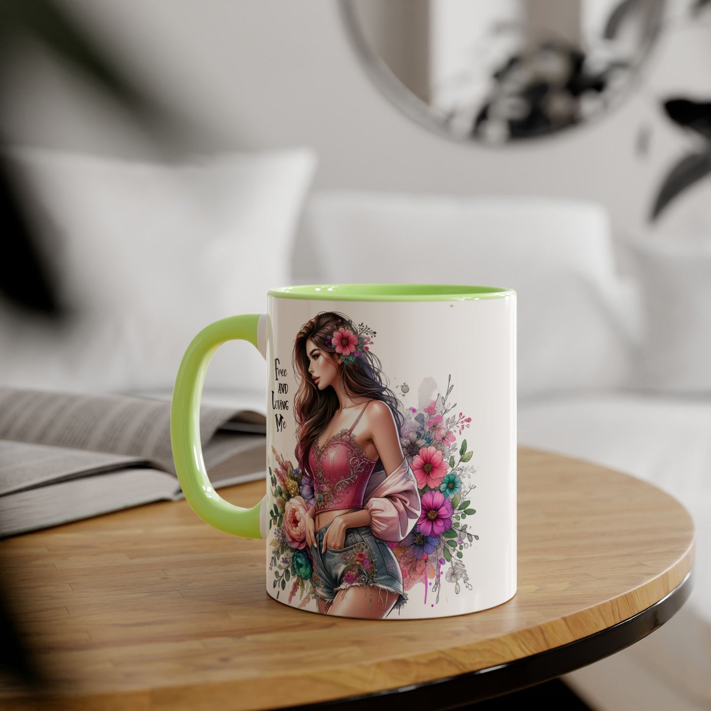 Bohemian Floral Accent Mug, 11oz Coffee Cup, Artisanal Drinkware, Perfect Gift for Nature Lovers, Inspirational Quote Mug, Unique Home Decor