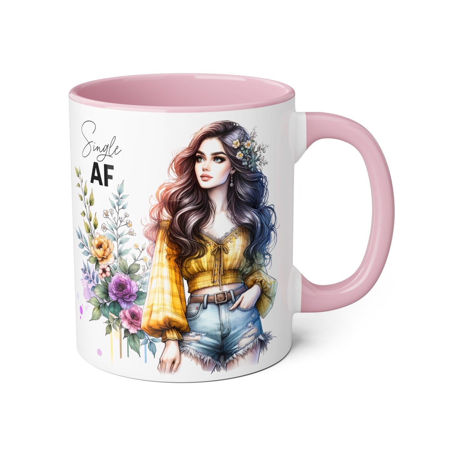 Single AF Accent Mug, Floral Coffee Cup, Gift for Single Friends, Cute Relationship Humor Mug, Funny Birthday Mug, Tea Lover Gift