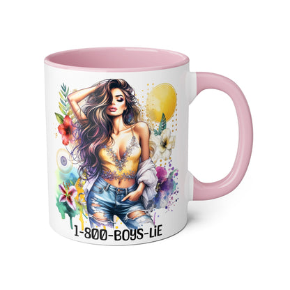 Vibrant Floral Accent Mug, 1-800-Boys-Lie Coffee Cup, Unique Art Mug, Gift for Her, Coffee Lover's Essentials