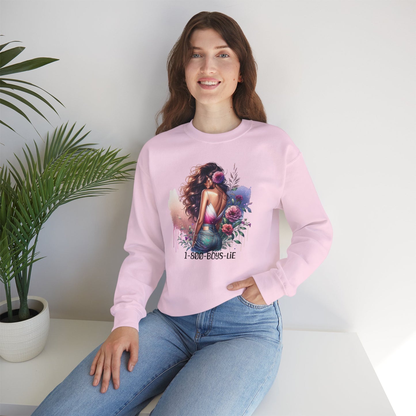 1-800-Boys-Lie Boss Babe Floral Sweatshirt | Unisex Comfortable Crewneck, Trendy Gift for Her, Affirmation Clothing, Cozy Fashion