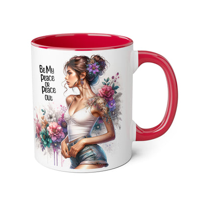Be My Peace or Peace Out Bohemian Floral Accent Mug - Inspirational Coffee Cup, Gift for Her, Peaceful Vibes, Birthday Present, Home Decor, Artistic Drinkware