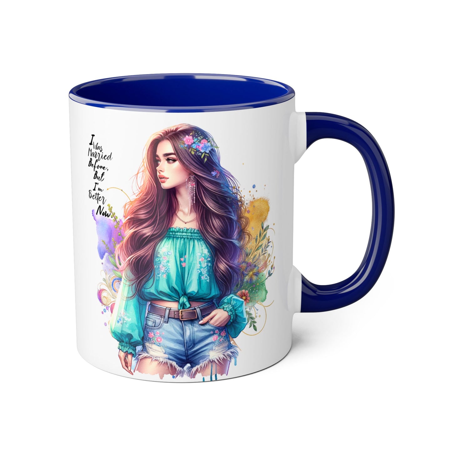 I Was Married Before But I'm Better Now Bohemian Floral Accent Mug, Inspirational Coffee Cup, Gift for Friends, Encouraging Quote, Perfect for Her, Art Lover's Mug