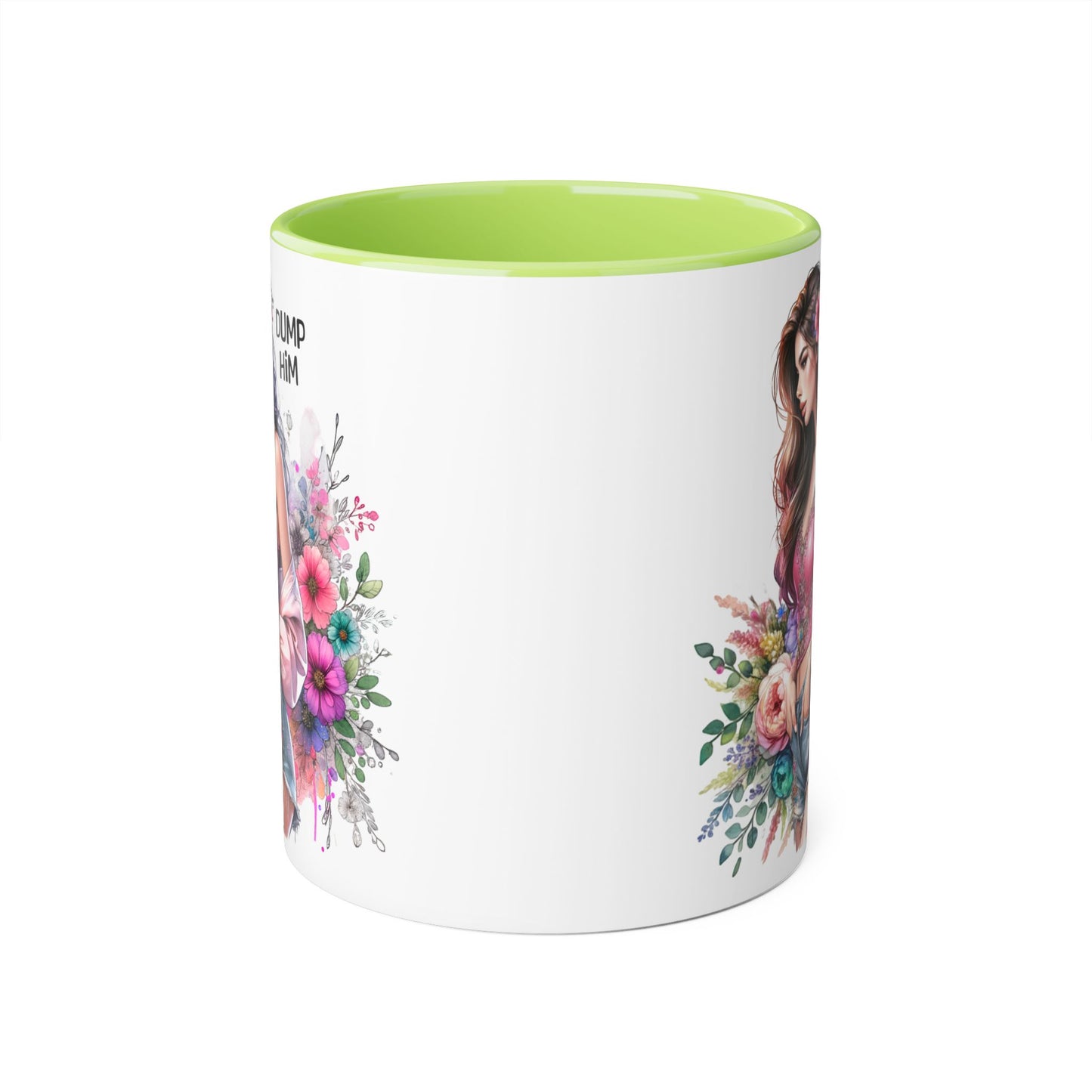 Floral Accent Mug, 11oz Coffee Cup, Gift for Her, Inspirational Mug, Cute Floral Design, Self-Love Coffee Mug