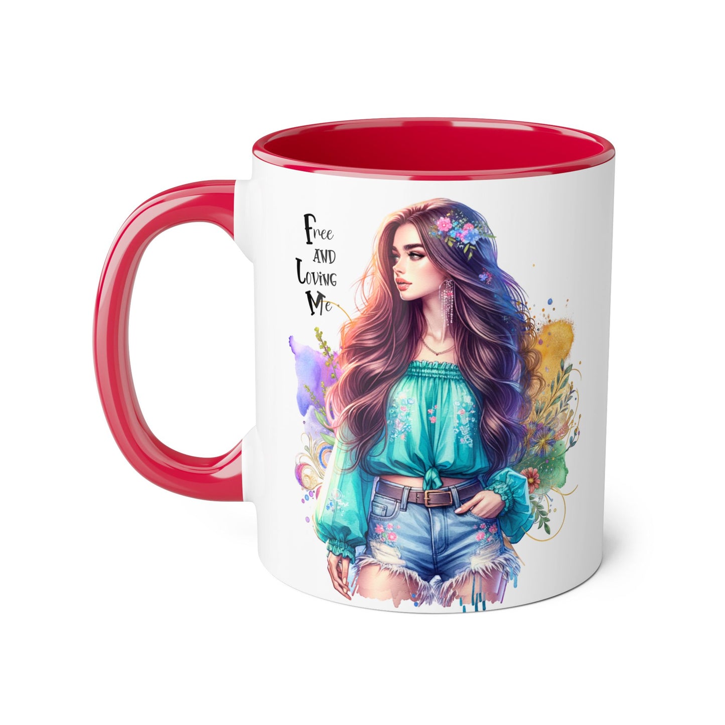 Free and Loving Me Bohemian Accent Mug with Inspirational Quote, Free and Love Me, Unique Gift for Coffee Lovers, Artistic Mugs for Women, Colorful Drinkware
