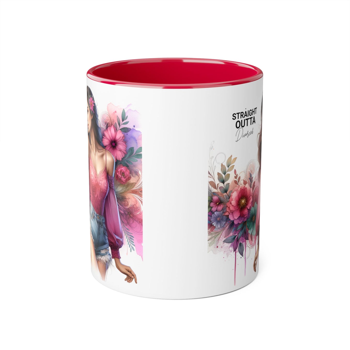 Straight Outta Divorced Humoristic Stylish Accent Mug, Floral Coffee Cup, Gifts for Her, Straight Outta, Unique Art Mug, Home Decor, Birthday Present