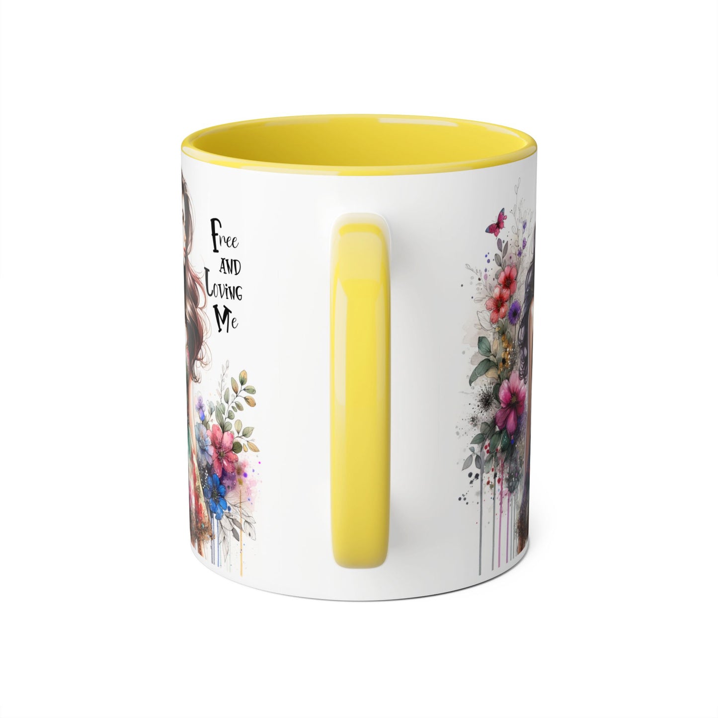 Free and Loving Me Floral Accent Mug | 11oz Coffee Cup, Gift for Her, Art Mug, Bohemian Decor, Flower Lover Gift