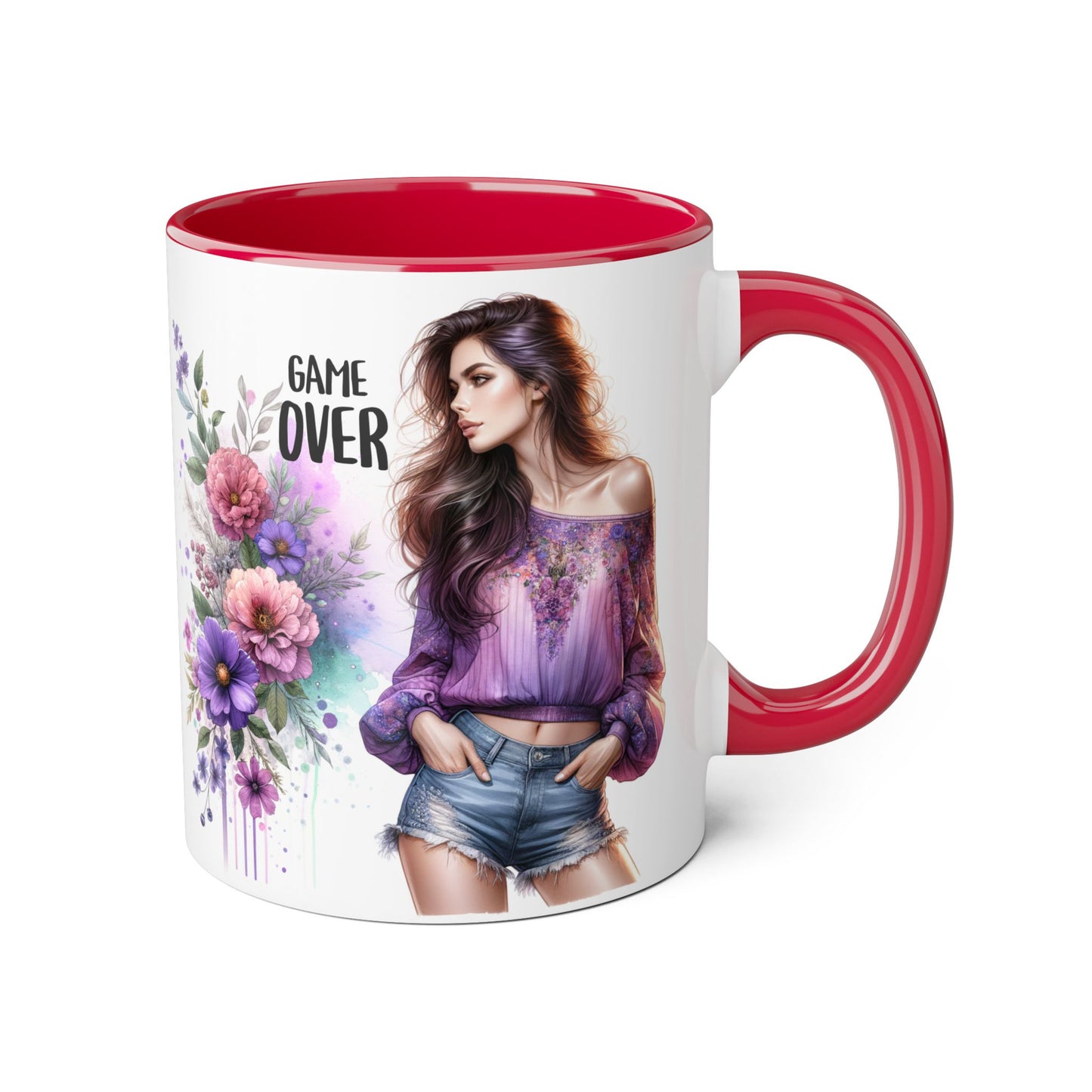 Floral Game Over Mug - Fun Coffee Cup, Gift for Game Lovers, Cute Floral Drinkware, Unique Mother's Day Gift, Tea Mug