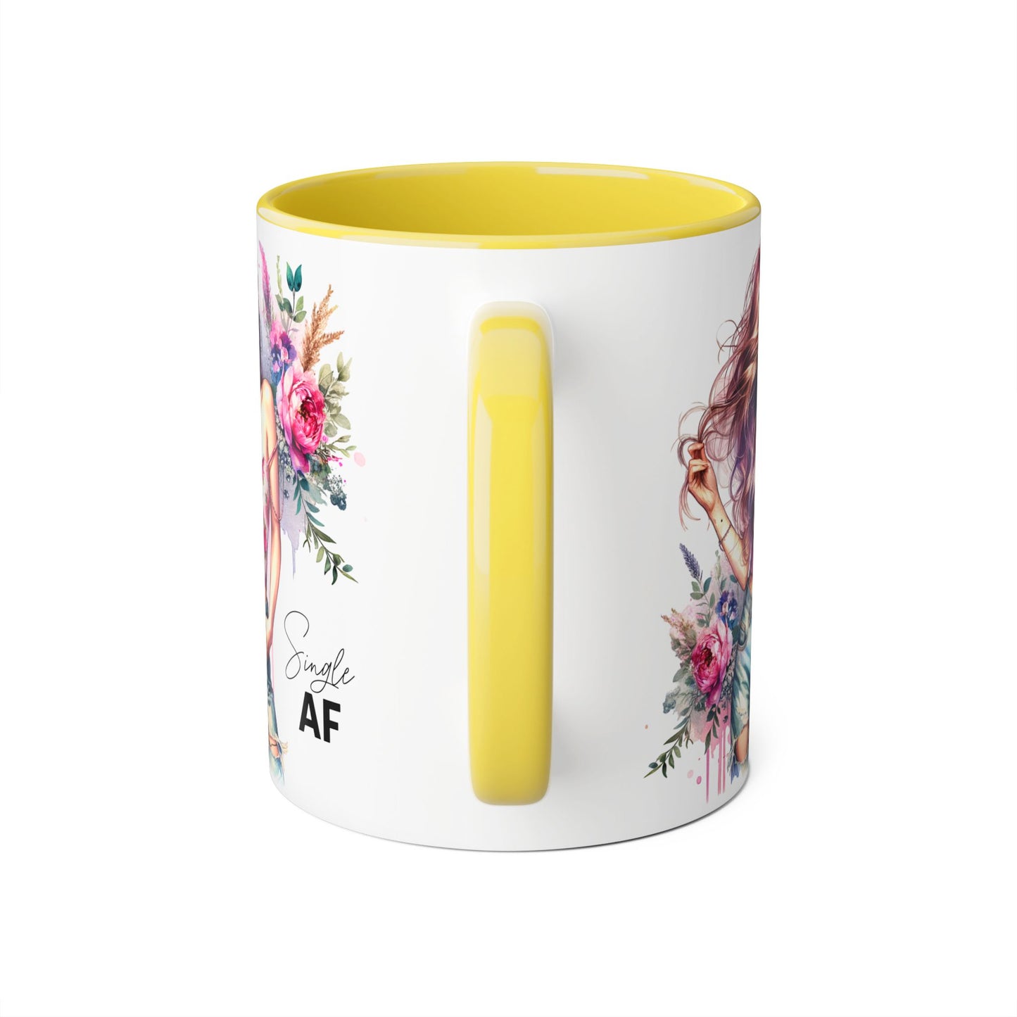 Single AF Floral Accent Mug, 11oz Coffee Cup, Gift for Singles, Cute Tea Mug, Kitchen Decor, Self-Love