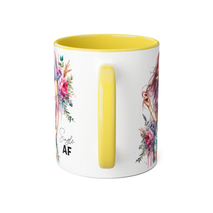 Single AF Floral Accent Mug, 11oz Coffee Cup, Gift for Singles, Cute Tea Mug, Kitchen Decor, Self-Love
