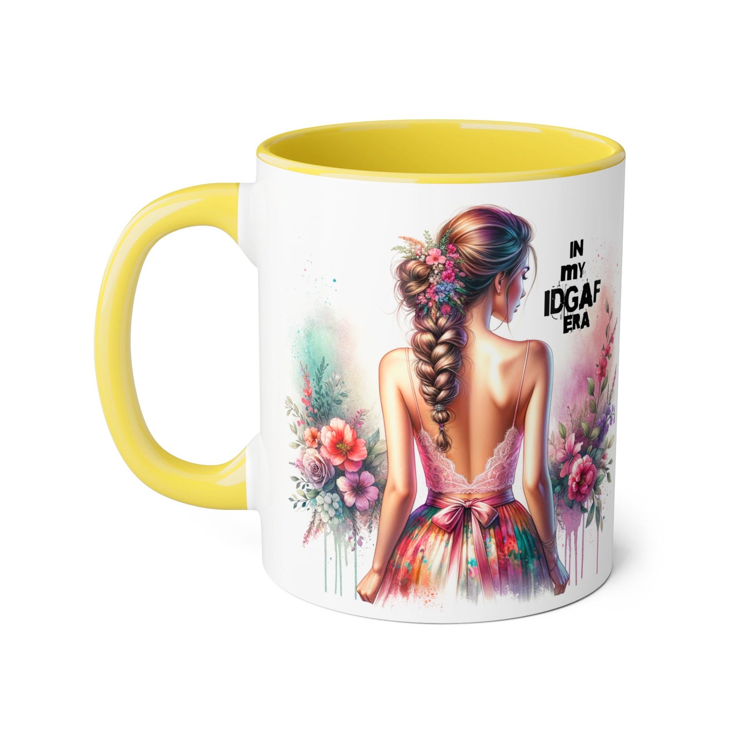 Bold IDGAF Era Accent Mug, Coffee Cup for Strong Women, Gift for Her, Floral Art Mug, Motivational Drinkware
