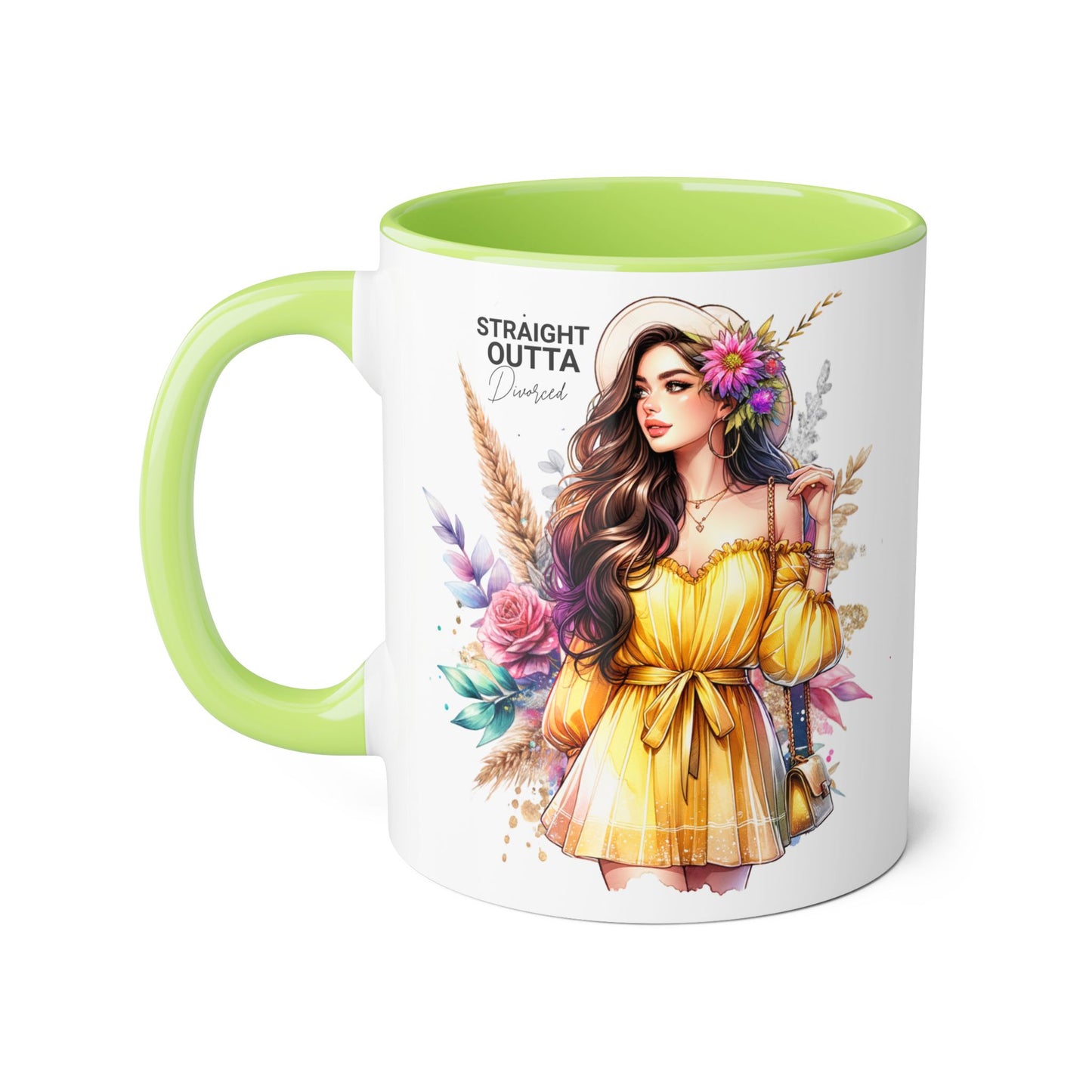 Straight Outta Divorced Humoristic Chic Floral Accent Mug, Stylish Coffee Cup, Trendy Teacup, Unique Gift for Friends, Perfect for Birthdays and Celebrations