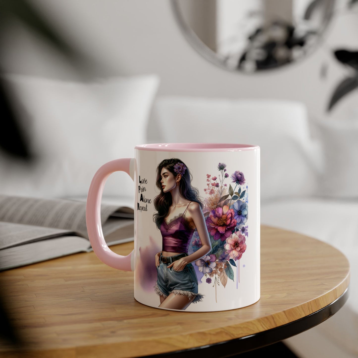 Floral Accent Mug, Personalized Coffee Cup, Artistic Drinkware, Unique Gift for Her, Women's Day Present, Home Decor