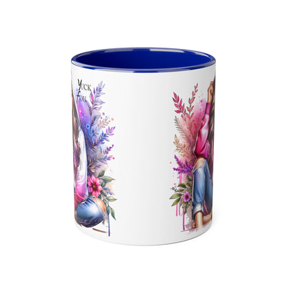 Yuck Fou Chic Floral Accent Mug, Inspirational Coffee Cup, Gift for Her, Relaxing Tea Mug, Boho Style Drinkware, Unique Home Decor