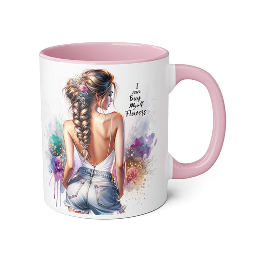 I Can Buy Myself Flowers Floral Art Coffee Mug, Whimsical Drinkware for Flower Lovers, Gift for Her, Inspirational Quote, Colorful Tea Cup, Perfect for Birthdays