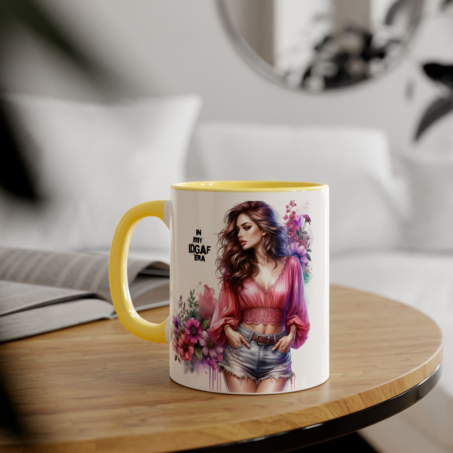 Floral IDGAF Accent Mug - Coffee Cup, Gift for Her, Trendy Mug, Unique Kitchen Decor, Flower Design