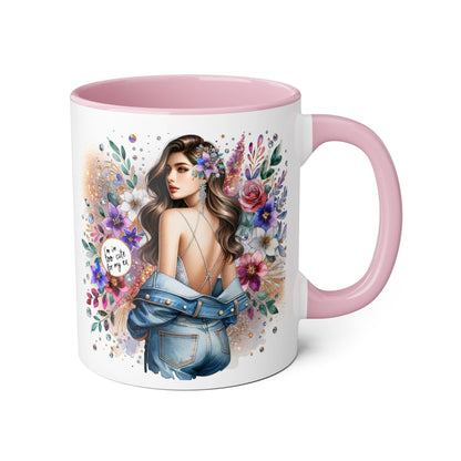 I'm Too Cute For My Ex Floral Accent Mug with Boho Design, Coffee Lover Gift, Tea Cup, Artful Beverage Holder, Personalized Drinkware