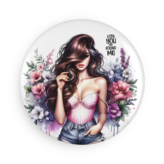 Chic Floral Button Magnet, Unique Gift, Home Decor, Collectible, Lost You Found Me Design, Round Magnet