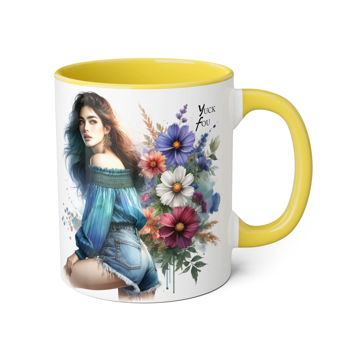 Bohemian Accent Mug - Yuck Fou Floral Design, Gift for Artists, Unique Coffee Cup, Home Decor, Stylish Drinkware