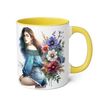 Bohemian Accent Mug - Yuck Fou Floral Design, Gift for Artists, Unique Coffee Cup, Home Decor, Stylish Drinkware