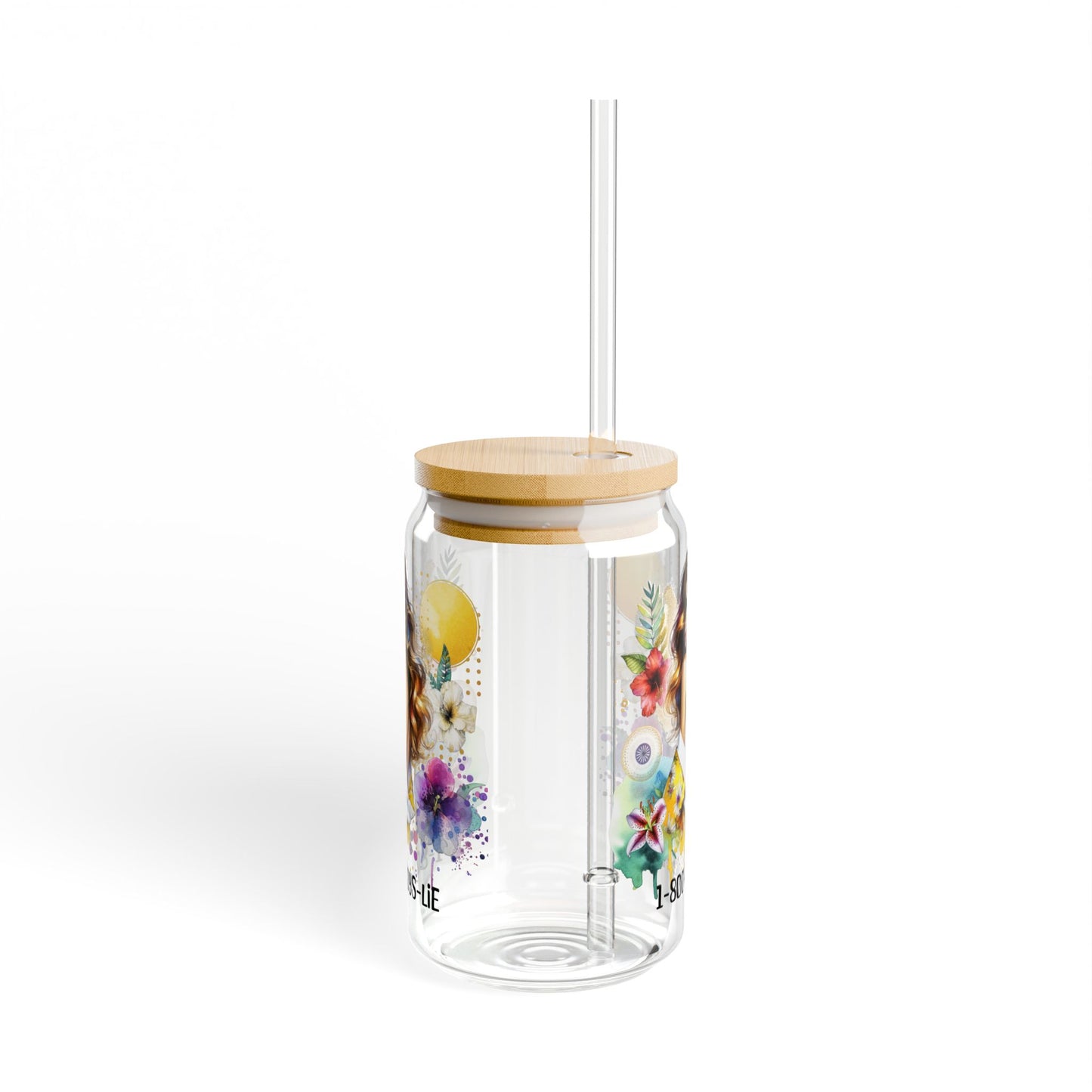 1-800-Boys-Lie Floral Sipper Glass, Vibrant Drinkware for Boss Babes, 16oz Stylish Water Bottle, Gift for Her, Home or Office Decor