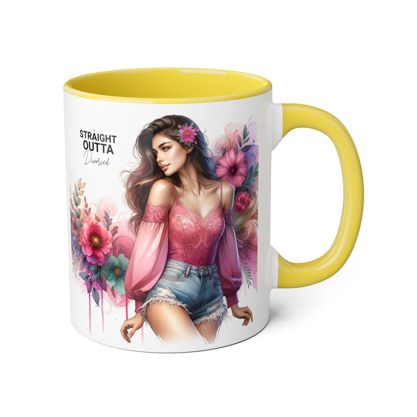 Straight Outta Divorced Humoristic Stylish Accent Mug, Floral Coffee Cup, Gifts for Her, Straight Outta, Unique Art Mug, Home Decor, Birthday Present