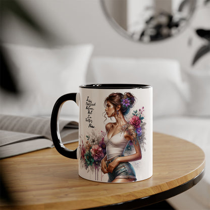 I Was Married Before But I'm Better Now Humoristic Inspirational Floral Accent Mug, Gift for Her, Unique Coffee Cup, Motivational Tea Mug, Self-Love Reminder