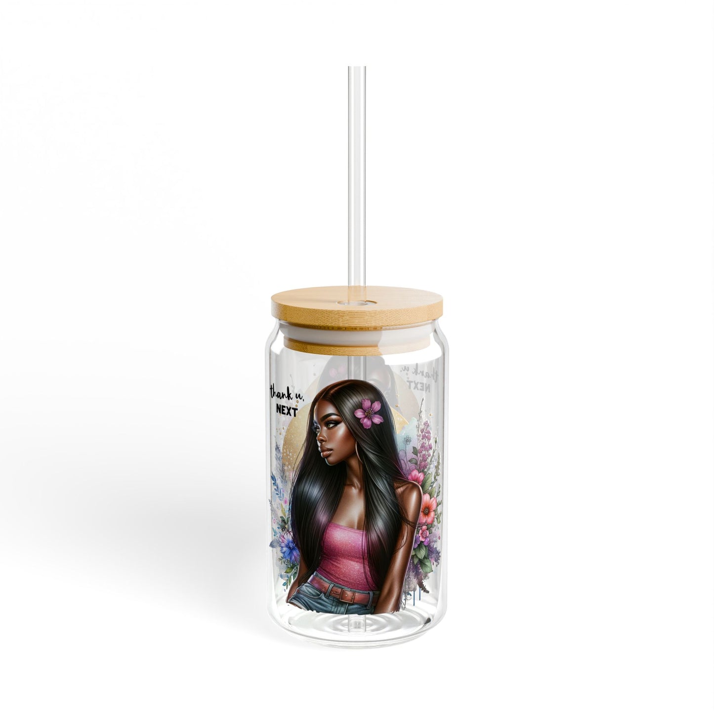 Thank U, Next Fashionable Sipper Glass, 16oz | Stylish Drinkware, Gift for Her, Summer Party, Eco-Friendly, Floral Design, Trendy Hydration