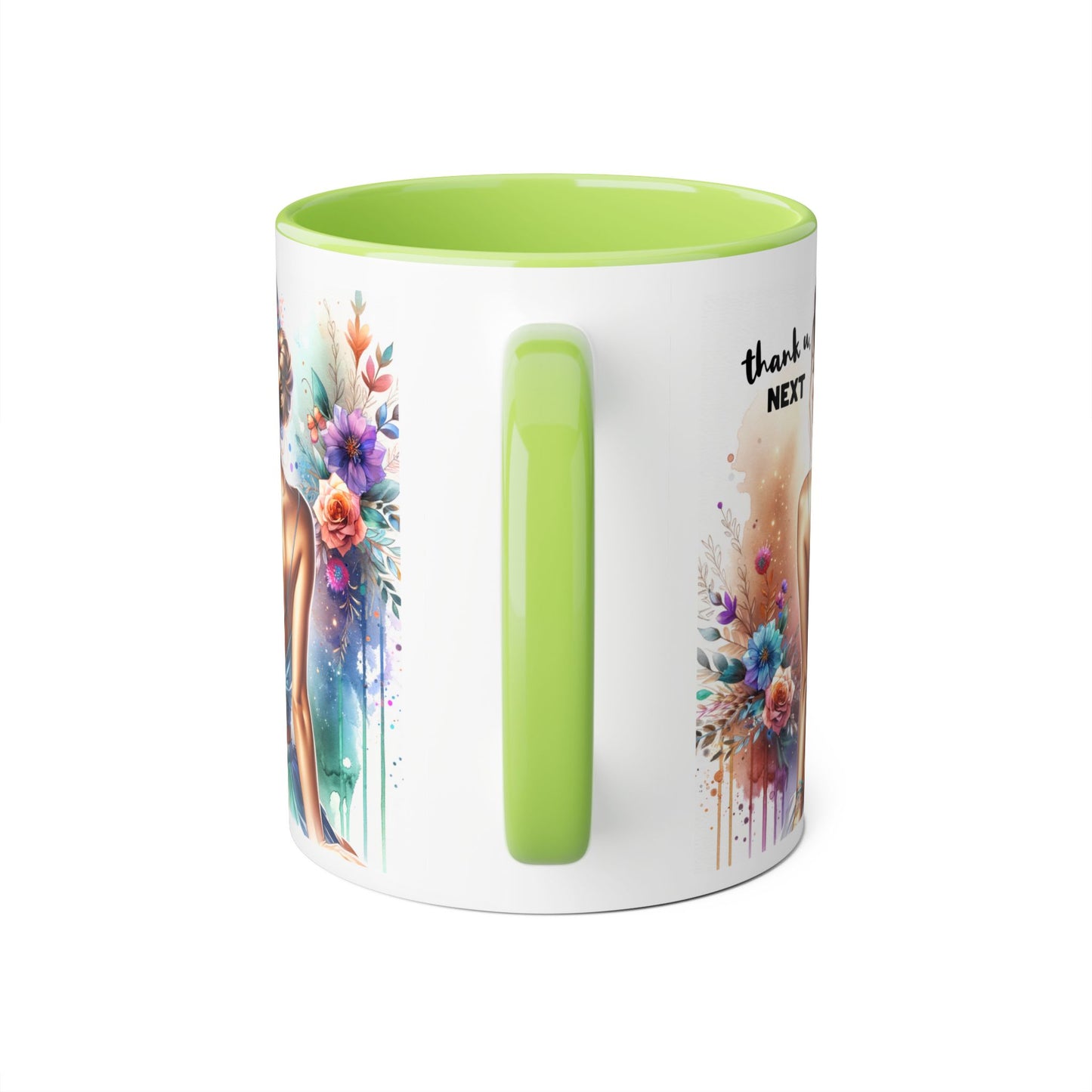 Thank U, Next Colorful Floral Accent Mug, Thank U Next Coffee Cup, Artistic Drinkware for Her, Unique Gift for Women, Motivational Mug, Birthday Gift