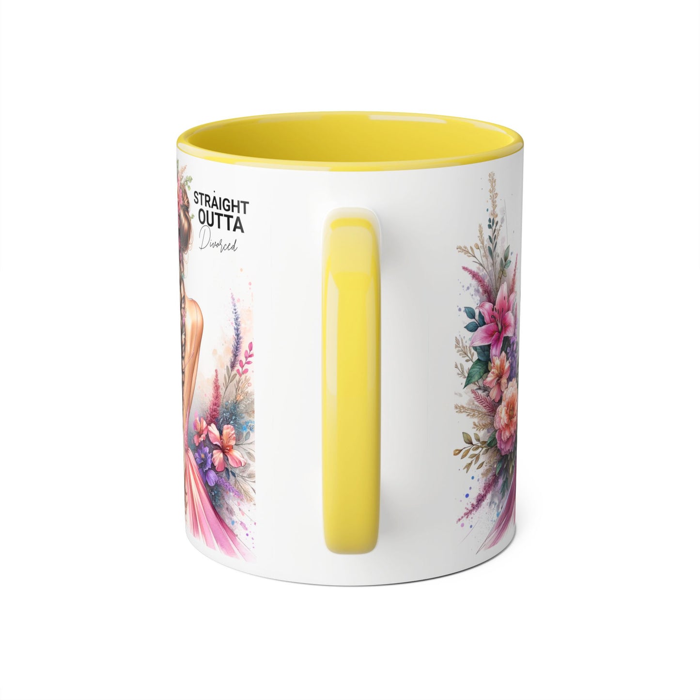 Straight Outta Divorced Humoristic Floral Art Accent Mug - Perfect Gift for Friends, Birthday Celebration, Mother's Day, Coffee Lover, Home Decor