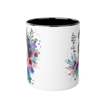 I Was Married Before But I'm Better Now Inspirational Accent Mug, 11oz Coffee Cup, Floral Women’s Art Beverage Container, Motivational Gift, Perfect for Friends & Family