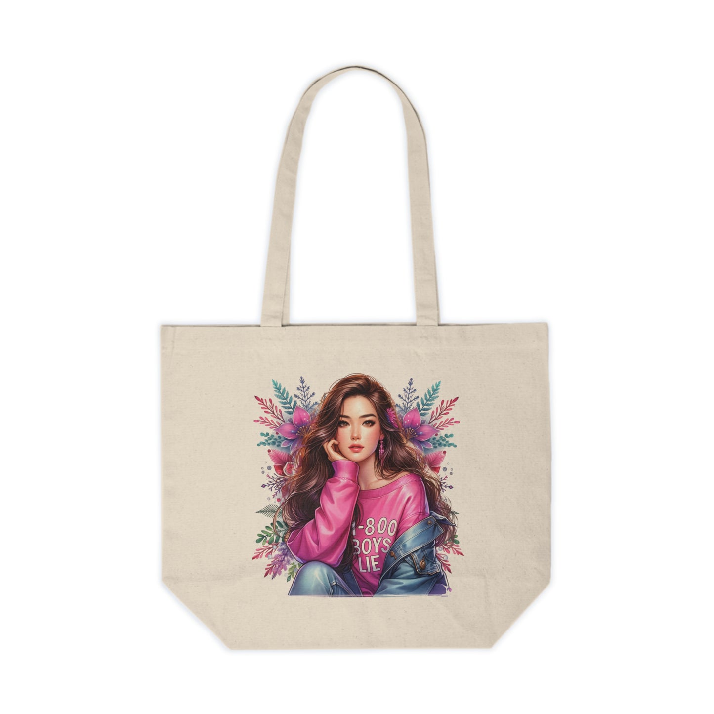 1-800-Boys-Lie Chic Floral Tote Bag, Fashionable Canvas Shopper, Girly Eco-Friendly Tote, Stylish Grocery Bag, Cute Gift for Her, Everyday Carryall