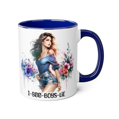 Chic Watercolor Accent Mugs, Floral Coffee Cup, Gift for Her, Trendy Drinkware, Unique Office Mug, 1-800-BOYS-LIE
