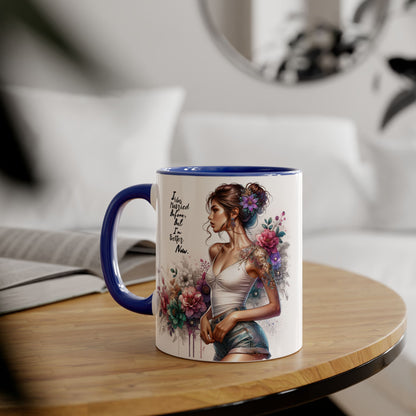 I Was Married Before But I'm Better Now Humoristic Inspirational Floral Accent Mug, Gift for Her, Unique Coffee Cup, Motivational Tea Mug, Self-Love Reminder
