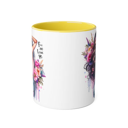 Boho Floral Accent Mug, Empowering Coffee Cup, Gift for Friends, Home Decor, Art Lover's Mug