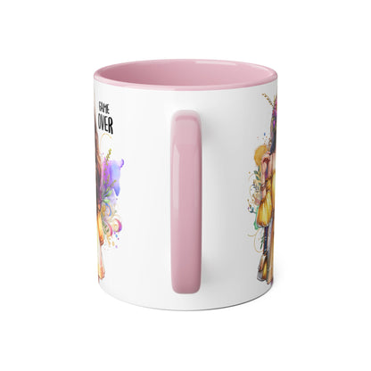 Colorful Game Over Accent Mug, 11oz Coffee Cup, Unique Art Gift, Fun Drinkware, Birthday, Celebration, Decorative Mug